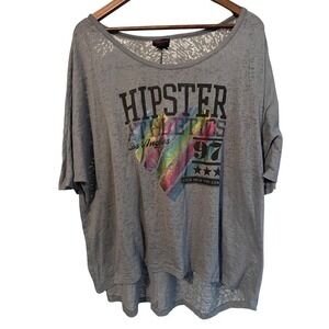 Vintage Torrid Women‎ 3X  Gray Heather Hipster Graphic Tunic Shirt Dopamine
